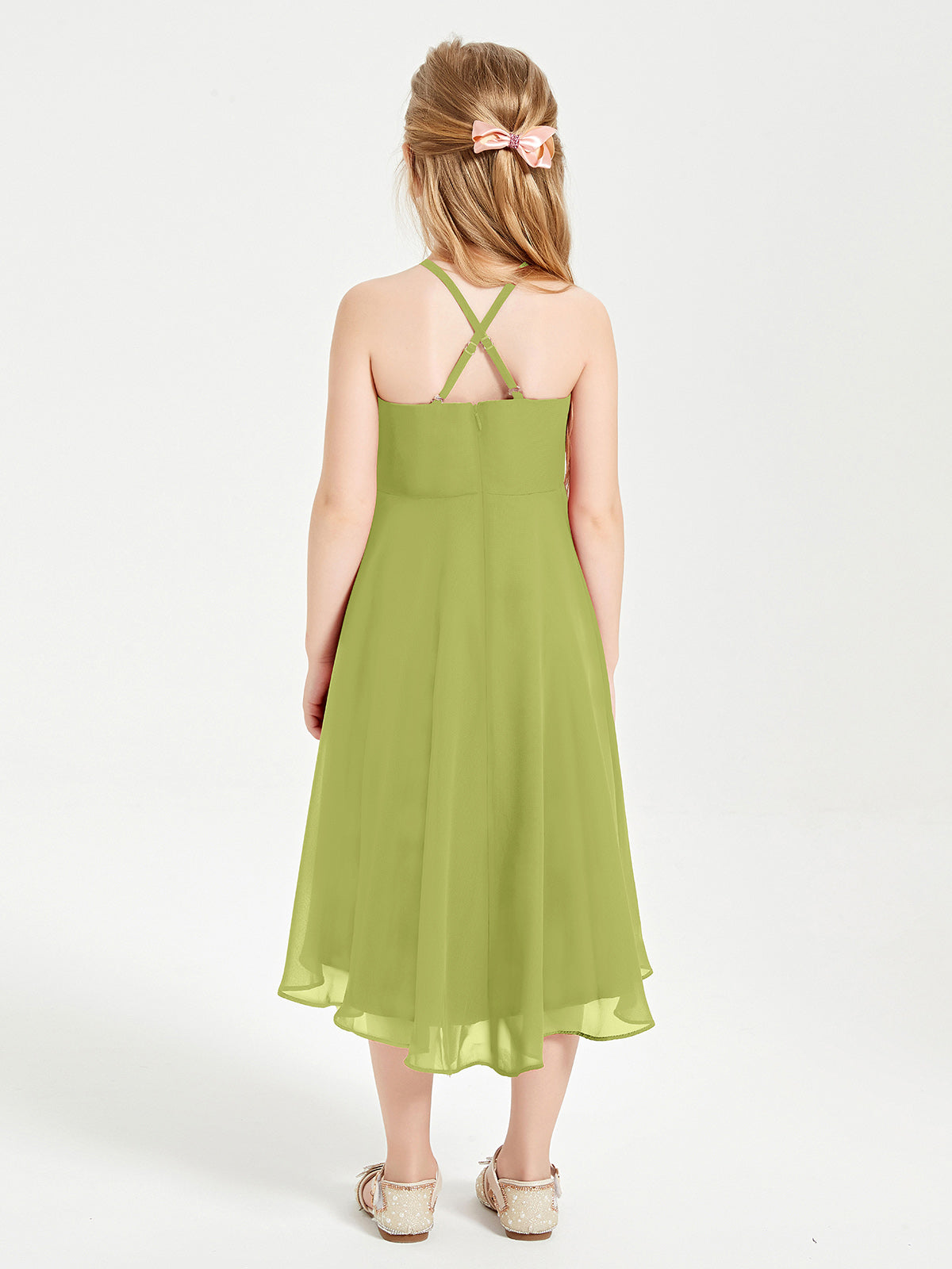 Tea Length Junior Bridesmaid Dresses with Asymmetrical Skirts Clover